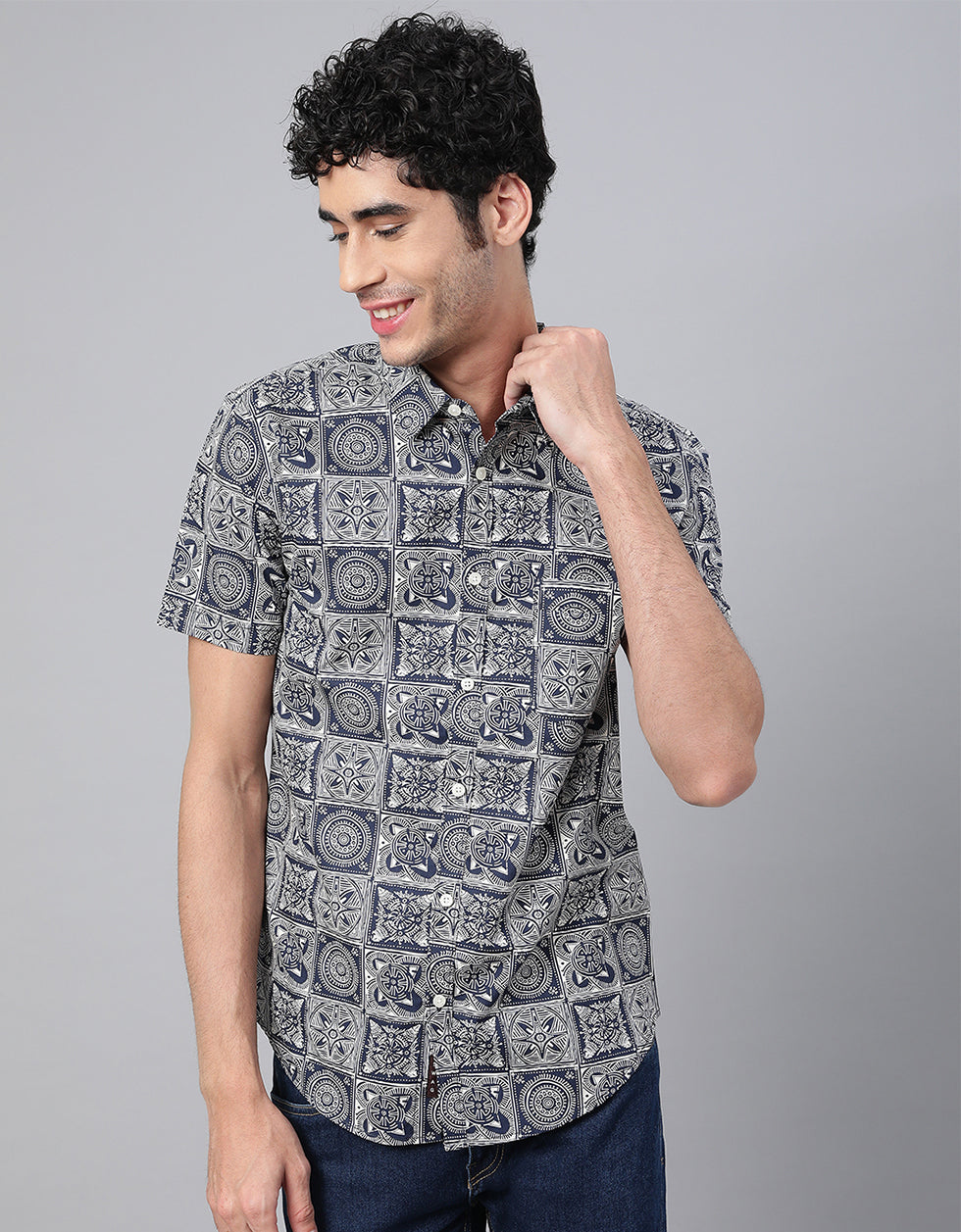 Navy Men's Printed Shirt