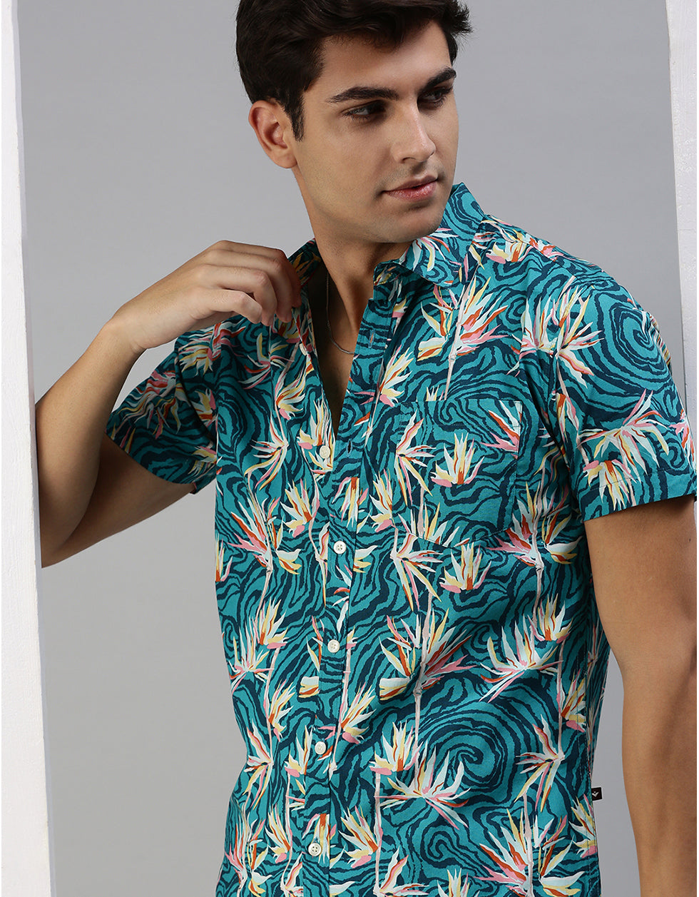 Stone Blue Printed Men's Shirt