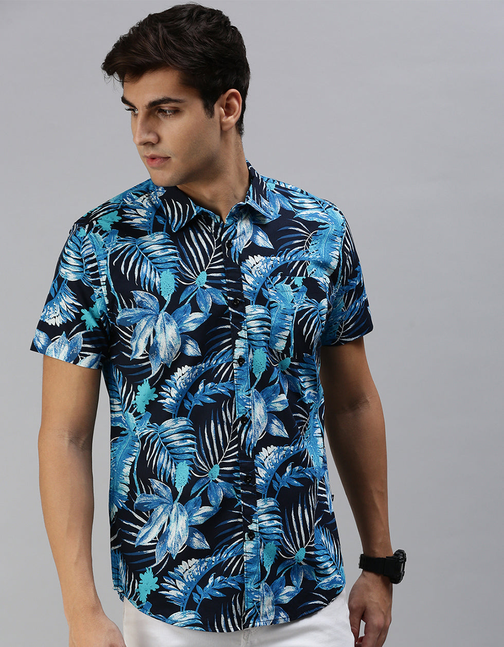 Navy Men's Printed Shirt