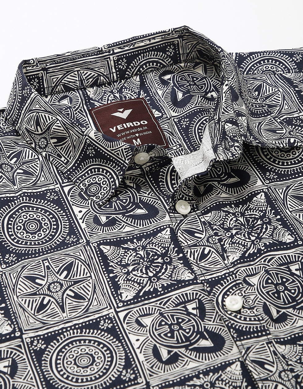 Navy Men's Printed Shirt