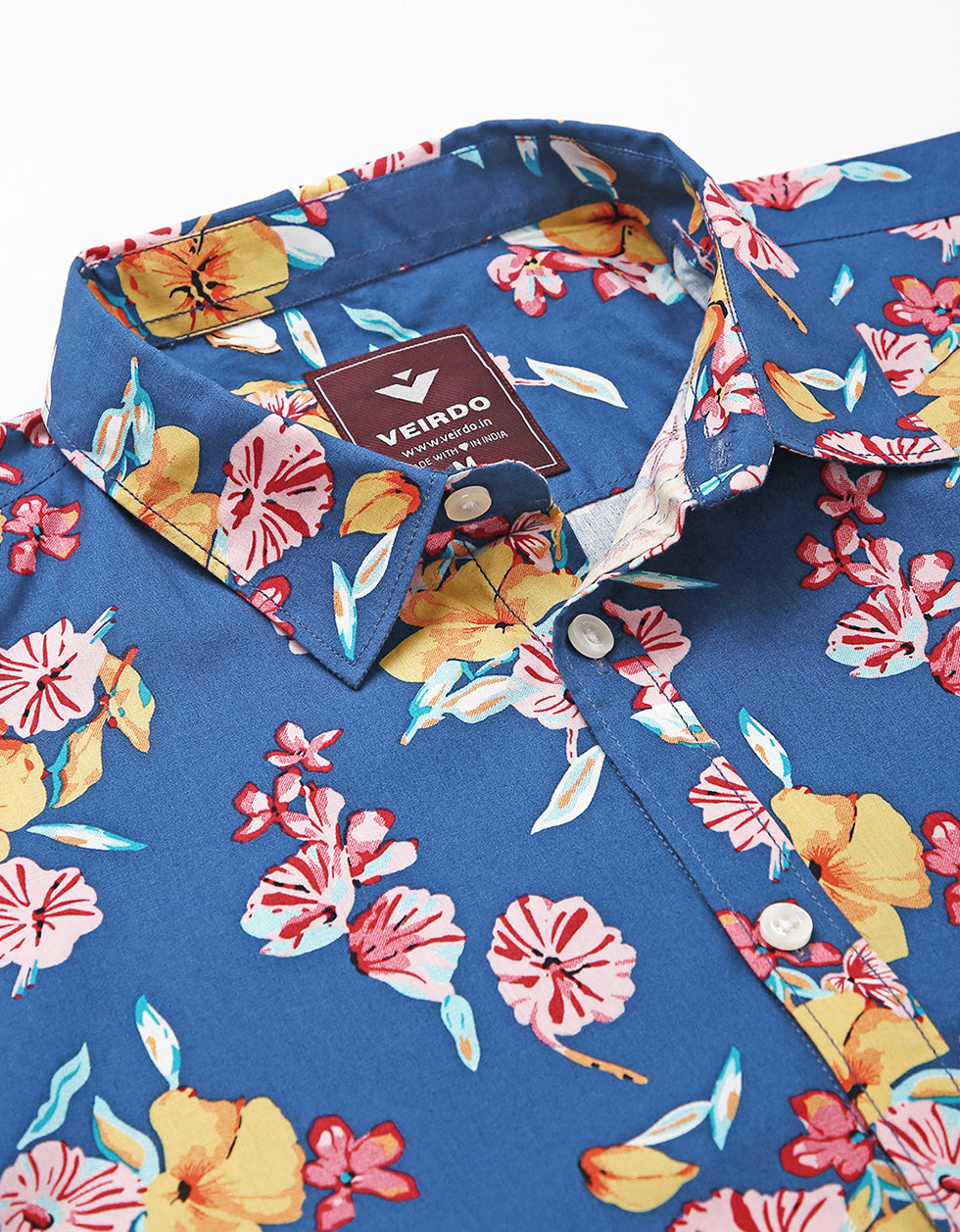 Blue Printed Men's Shirt