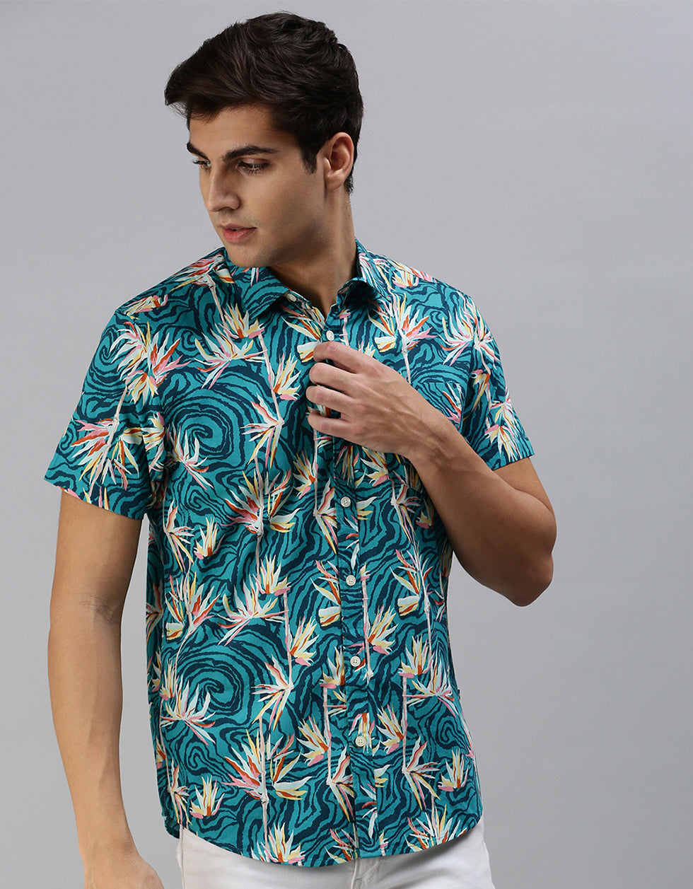 Stone Blue Printed Men's Shirt