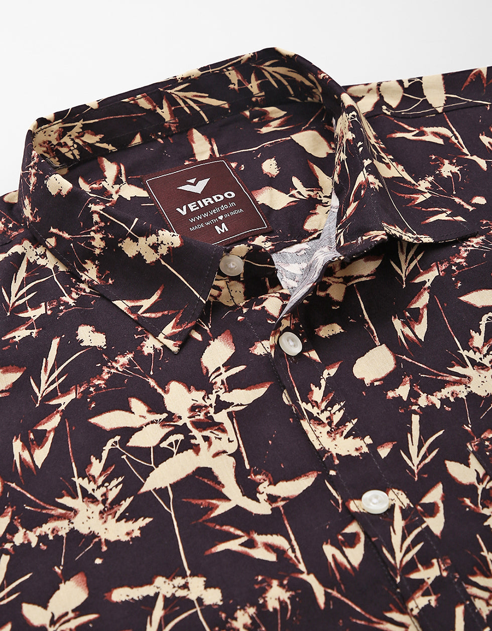 Brown Printed Men's Shirt