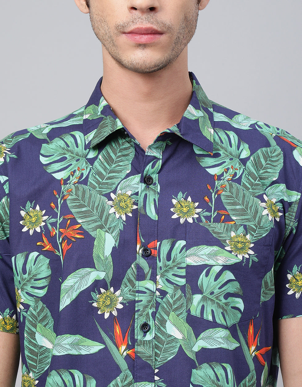 Navy Printed Men's Shirt