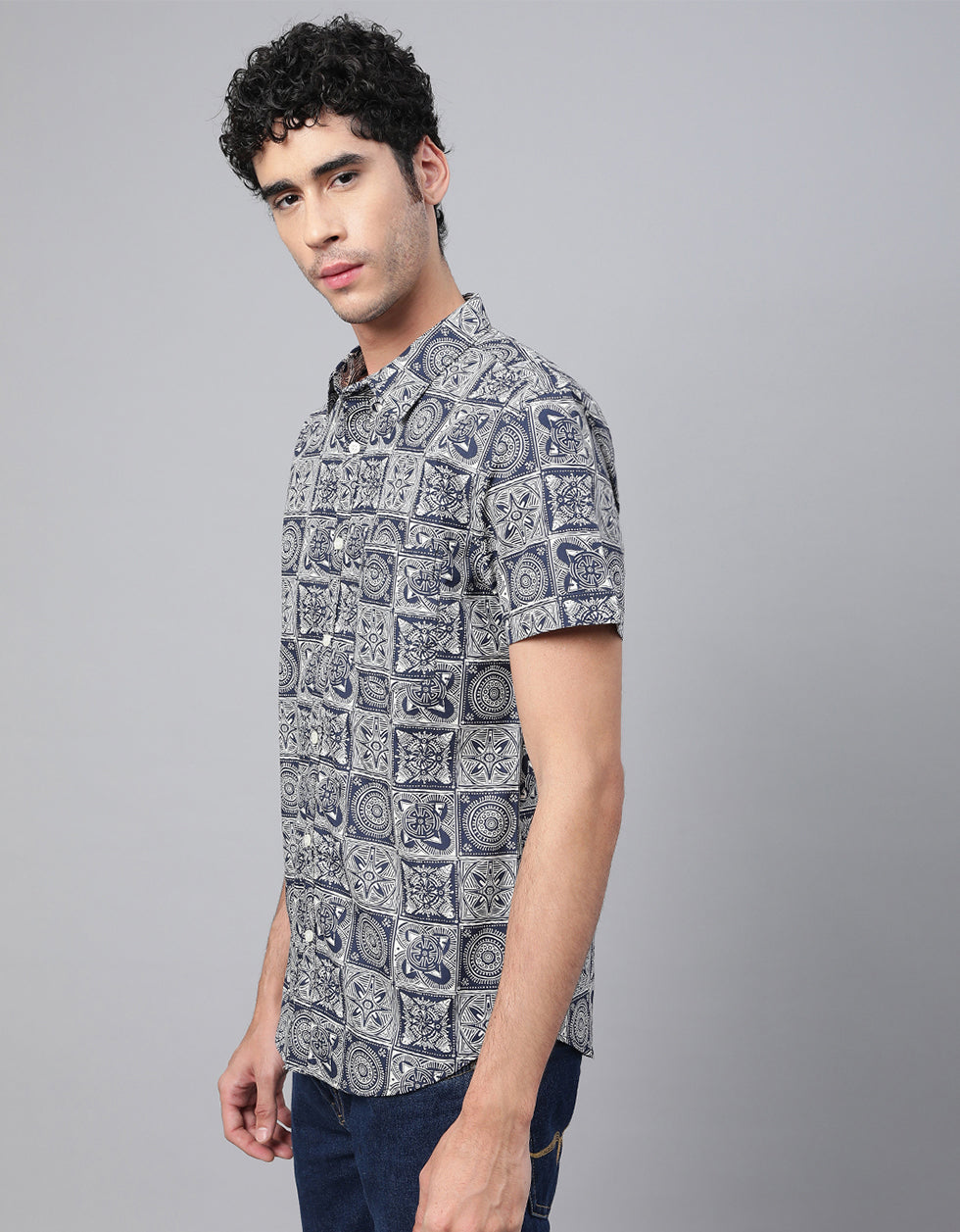 Navy Men's Printed Shirt