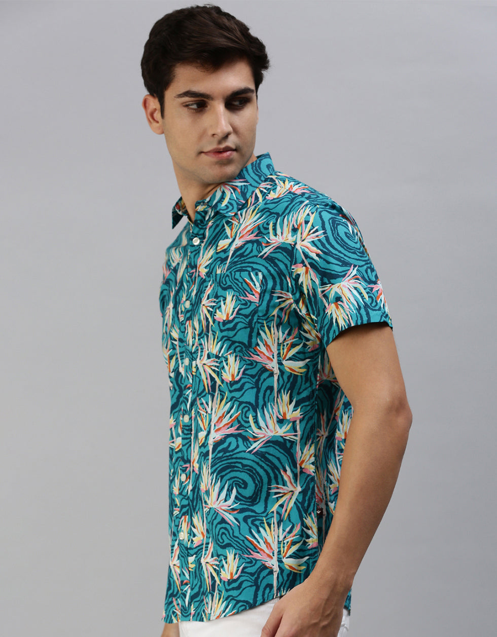 Stone Blue Printed Men's Shirt