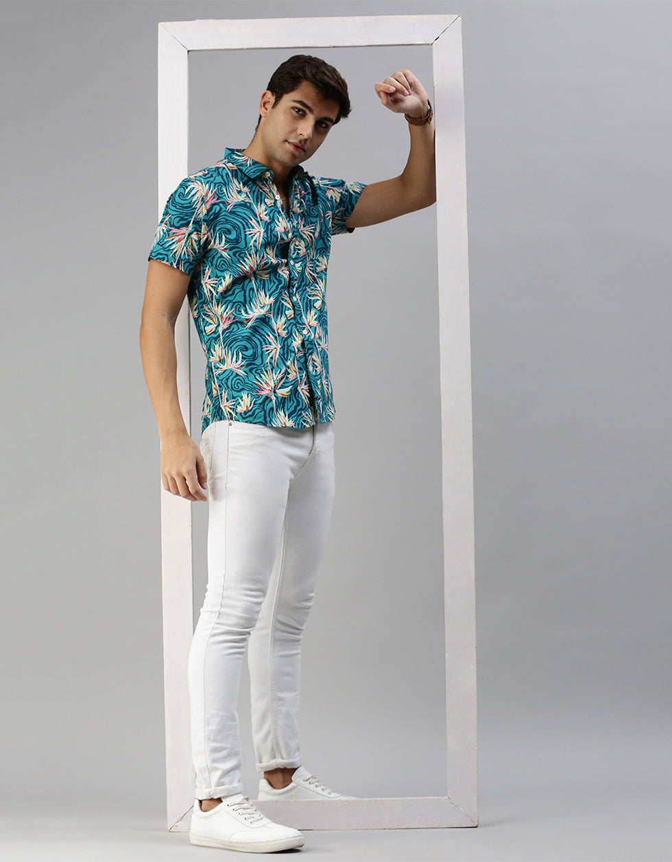 Stone Blue Printed Men's Shirt