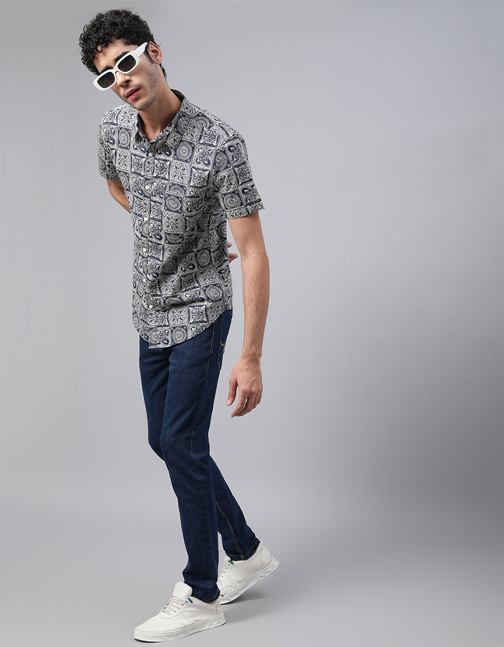 Navy Men's Printed Shirt