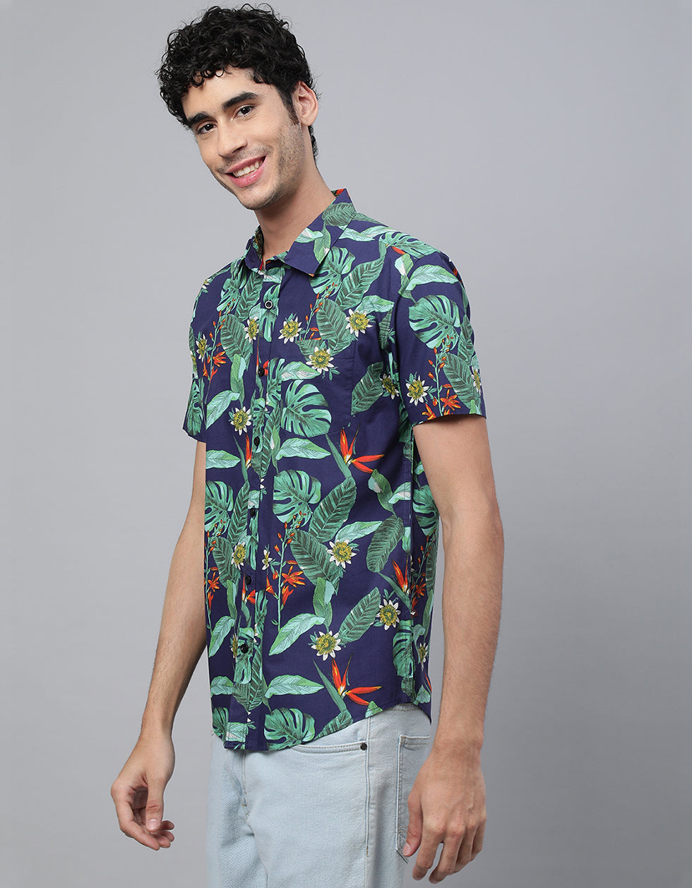 Navy Printed Men's Shirt
