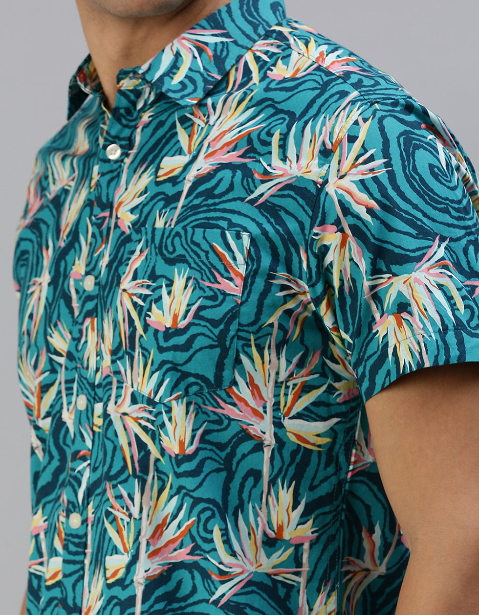 Stone Blue Printed Men's Shirt