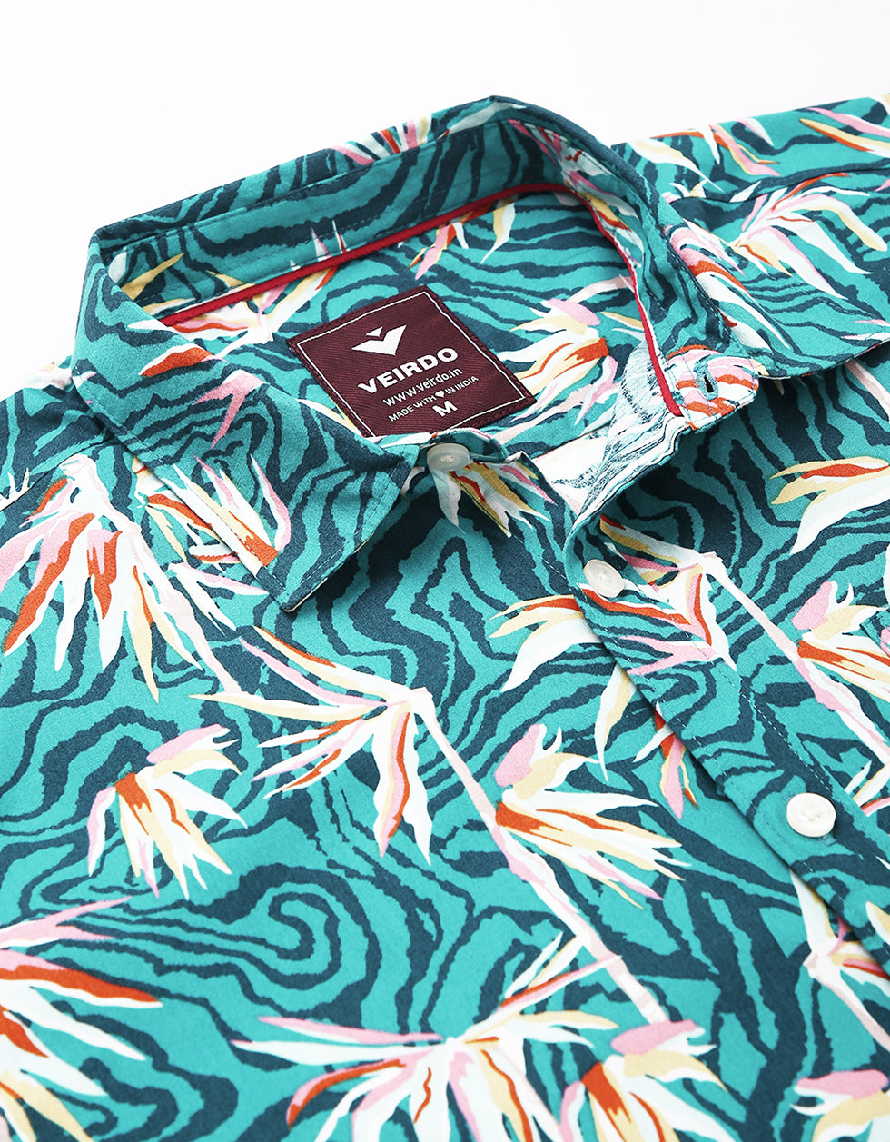 Stone Blue Printed Men's Shirt