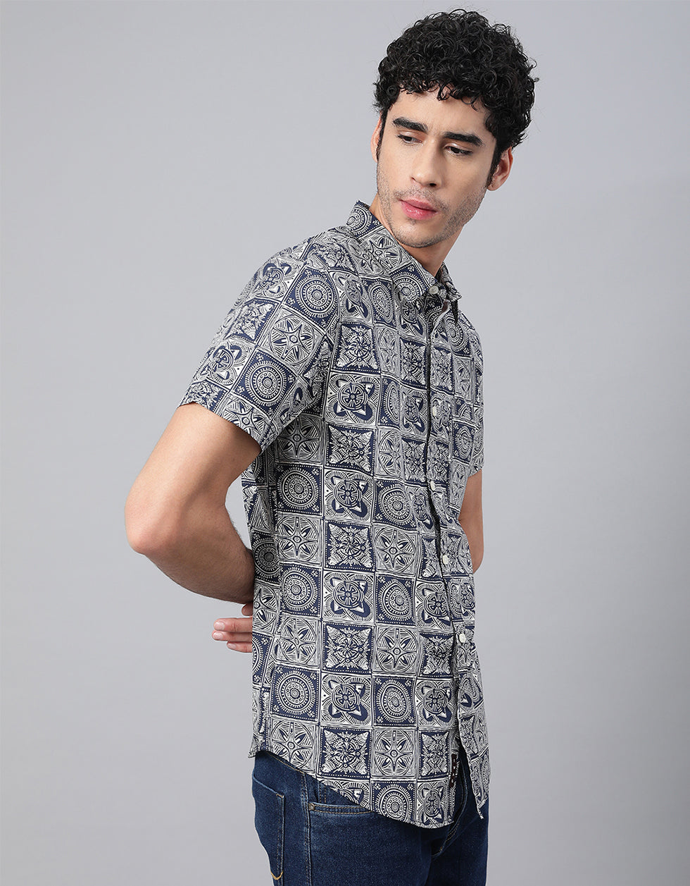 Navy Men's Printed Shirt