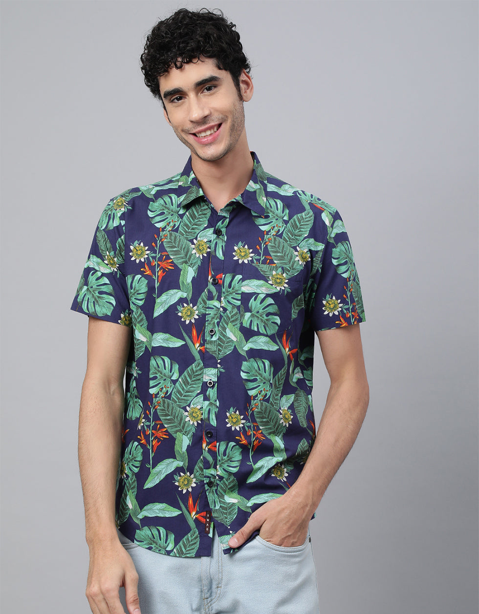 Navy Printed Men's Shirt