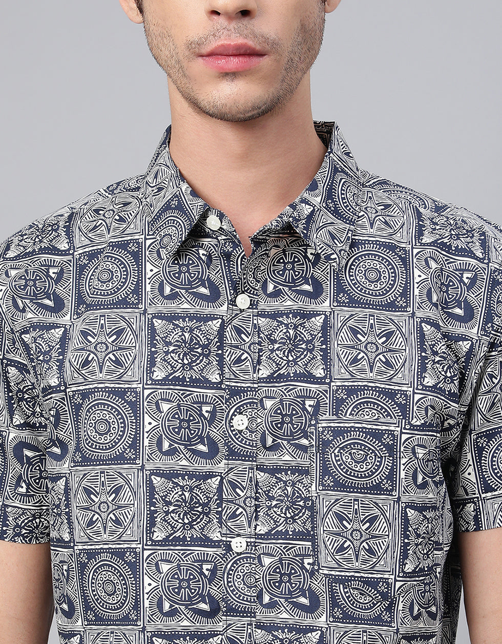 Navy Men's Printed Shirt